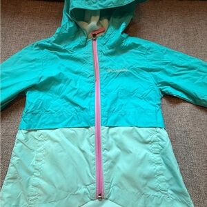Columbia Girls' Teal and Light Teal Hooded Raincoat with Pink Zipper-4T